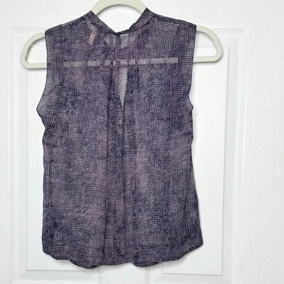 REBECCA TAYLOR Purple Geometric Peter Pan Collar Knot Front Silk Shell Size 2 - Picture 5 of 5